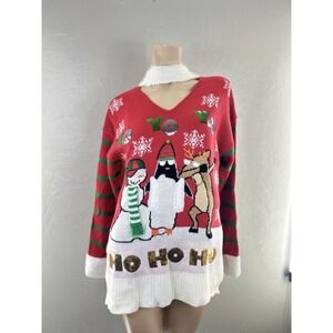 Plant Gold Sweaters Womens Ugly Christmas Sweater XL Penguin And friends Tunic